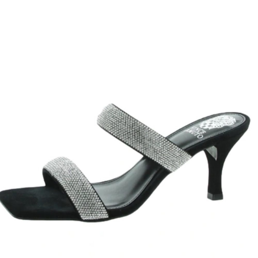 Vince Camuto Black Sandal with Silver Rhinestone Straps